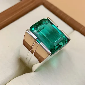 Handcrafted Rich Green Emerald Ring For Men, 925 Sterling Silver Emerald Stone Ring, Emerald Gemstone Ring