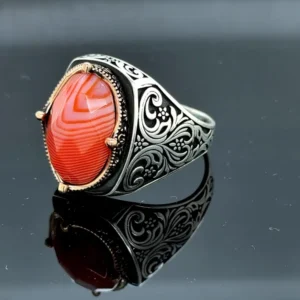 Silver Yemen Agate Stone Ring , Red Aqeeq Carnelian Ring, Handmade Men Ring , 925k Sterling Silver Ring