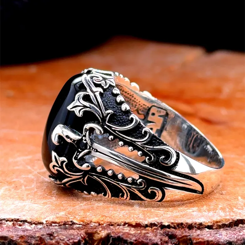 Men Handmade Sword Onyx Ring , Natural Onyx Stone Ring, Black Onyx Ring - Image 7