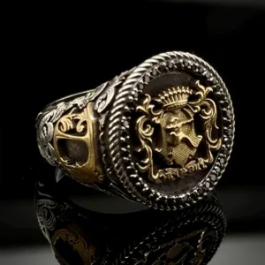 Custom Family Crest Signet Ring 18k Gold and Silver Bespoke Heritage Initial Seal Ring