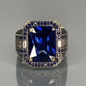 Sapphire Sterling Silver Men's Ring: Handmade Ottoman Design