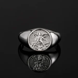 Silver Signet Ring - St Michael Ring For Men - Stainless Steel Ring - Mens Jewelry - Saint Michael Ring