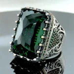 Turkish Handmade Emerald Gemstone Ring, Men Green Gemstone Ring, Large Statement Ring