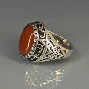 Sterling Silver Agate Men's Ring: Islamic Design, Vintage Style