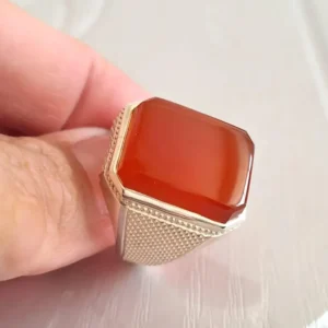 Handmade Red Agate Aqeeq Ring: Sterling Silver Islamic Jewelry