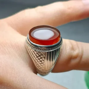 Handmade Red Yemeni Aqeeq Ring for Men: 925 Sterling Silver Islamic Agate