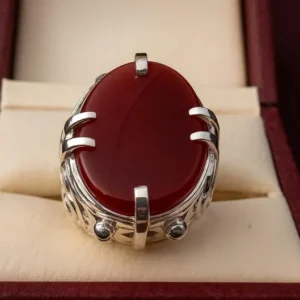 Yemeni Aqeeq Ring: Sterling Silver, Dark Red Carnelian, Handmade Islamic Jewelry