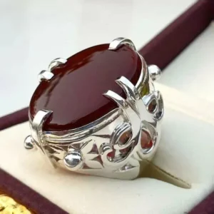 Yemeni Aqeeq Ring: Sterling Silver, Dark Red Carnelian, Handmade Islamic Jewelry