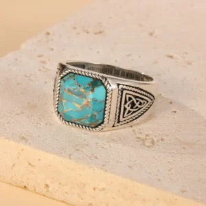 Men 925 Sterling Silver Mens Ring, Vintage Turquoise Rings