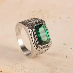Men's Handmade Emerald Gemstone Ring, 925 Sterling Silver Ring,Promise Ring,Celtic-Patterned Perfect