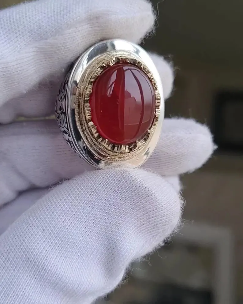 Engraved Sterling Silver Yemeni Aqeeq Ring: Islamic Signet, Ya Ali & Zahra - Image 6