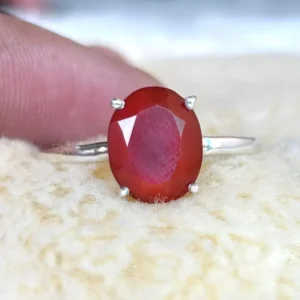 Natural Red Yemeni Aqeeq Ring: 925 Sterling Silver Handmade Prong Ring