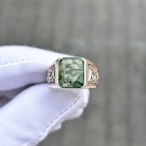 Natural Moss Agate Ring: 925 Sterling Silver, Stylish Boho Statement Ring
