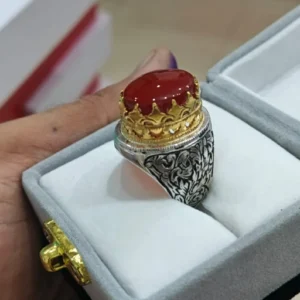 Engraved Sterling Silver Yemeni Aqeeq Ring: Islamic Signet, Ya Ali & Zahra