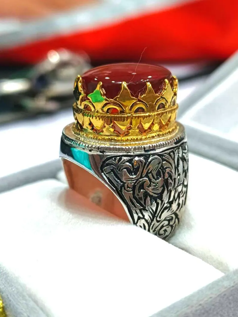 Engraved Sterling Silver Yemeni Aqeeq Ring: Islamic Signet, Ya Ali & Zahra - Image 5