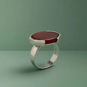 Handmade Sterling Silver Yemeni Aqeeq Ring, Islamic Red Agate