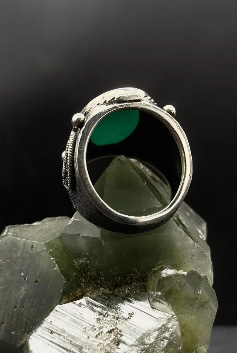 Handmade Agate Stone Sterling Silver Ring: Ayat al Kursi Signet - Image 2