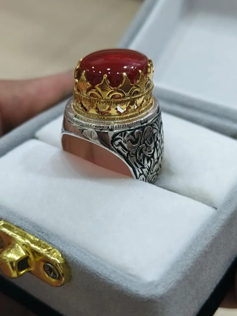 Engraved Sterling Silver Yemeni Aqeeq Ring: Islamic Signet, Ya Ali & Zahra - Image 4