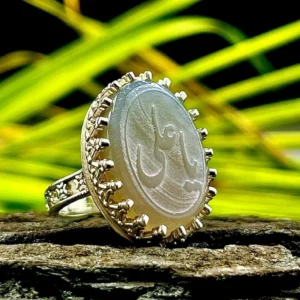 Unisex Agate Ring | Silver Ring | Arabic Calligraphy “Ya Ali” Engraving | Islamic Jewelry