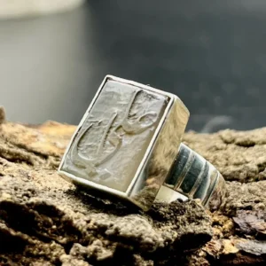 Unisex Agate Ring | Silver Ring | Arabic Calligraphy “Ya Ali” Engraving