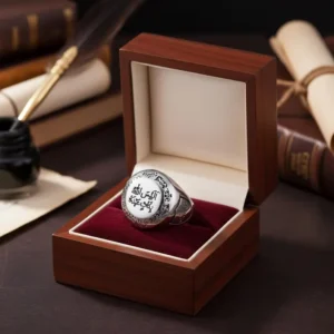 Silver Plated Islamic Ring, Arabic Calligraphy, Religious Jewelry