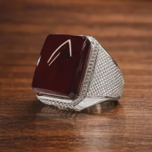 Natural Blood Red Yemeni Agate | 925 Sterling Silver Handmade Men's Ring | Aqeeq Ring