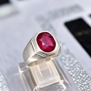 Mens Natural Burma Ruby Ring; Handmade 925 sterling silver ring
