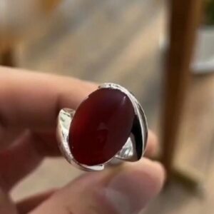 Men's Yemeni Aqeeq Ring | Deep Blood Red Yamani Agate Ring, Natural Agate Ring for Men, 925 Sterling Silver Red Agate Ring
