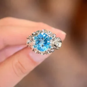 Men's Sterling Silver Blue Topaz Ring, Handmade Gemstone Ring;Gift for him