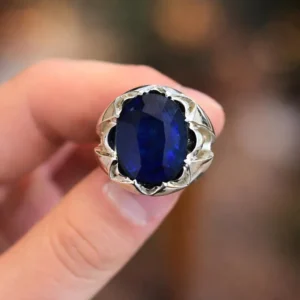 Men's Blue Sapphire Ring: 925 Sterling Silver Solitaire ring