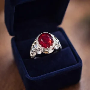 Handmade Sterling Silver Ruby Ring: Natural Yaqoot Gemstone Men's Ring