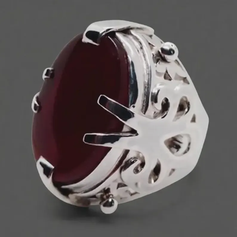 Mens Dark Red Agate ring 925 Sterling silver Gift for him - Image 5