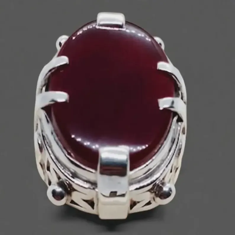 Mens Dark Red Agate ring 925 Sterling silver Gift for him - Image 2