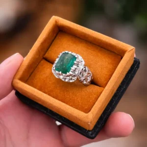 Men's Emerald Cut Sterling Silver Ring | Octagon Green Gemstone Statement Band