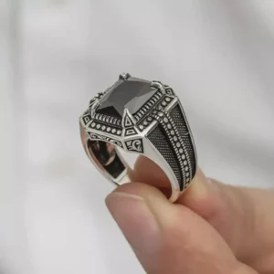 925 Sterling Silver Handmade Turkish Jewelry Black Onyx Men Ring All Size