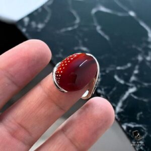 Natural Yemeni Aqeeq Ring Red Agate Stone 925 Silver Handmade Women Jewelry Elegant