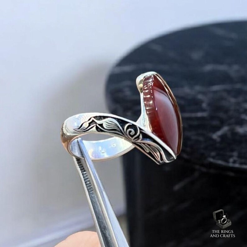 Natural Yemeni Aqeeq Ring Red Agate Stone 925 Silver Handmade Women Jewelry Elegant - Image 2