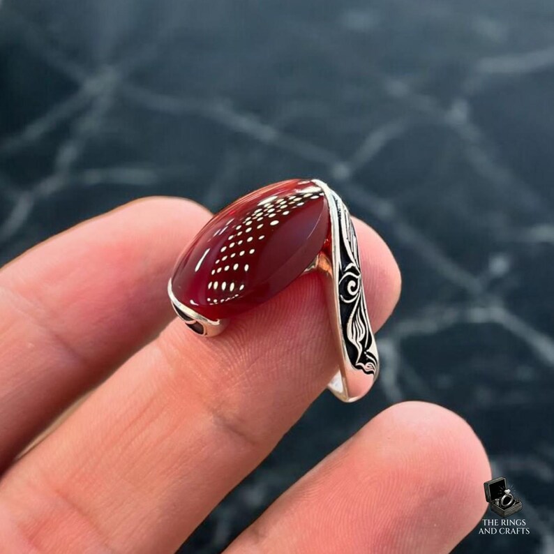 Natural Yemeni Aqeeq Ring Red Agate Stone 925 Silver Handmade Women Jewelry Elegant - Image 4