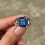 Blue Sapphire Ring: Men's 925 Sterling Silver Ring, Turkish Designer Band, Statement Wedding Jewelry